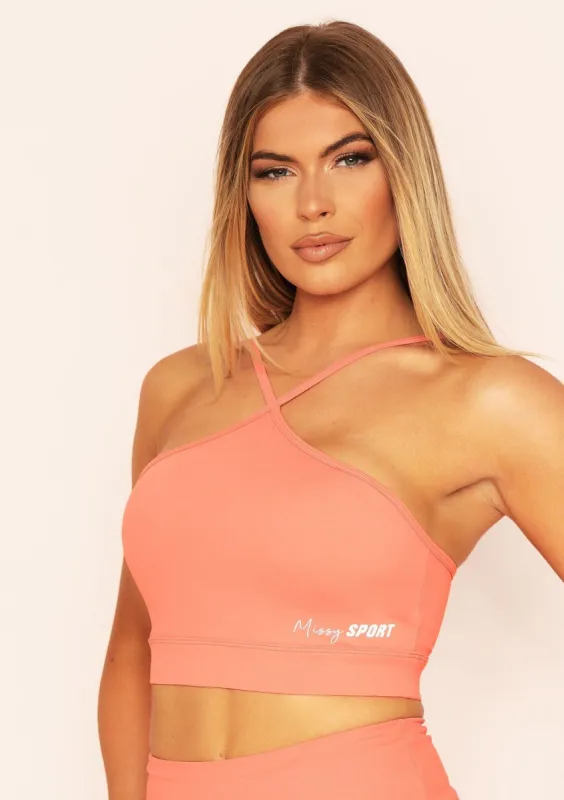 Ava Peach Missy Sport Cross Strap Halterneck Gym Crop Top sold by Missy Empire