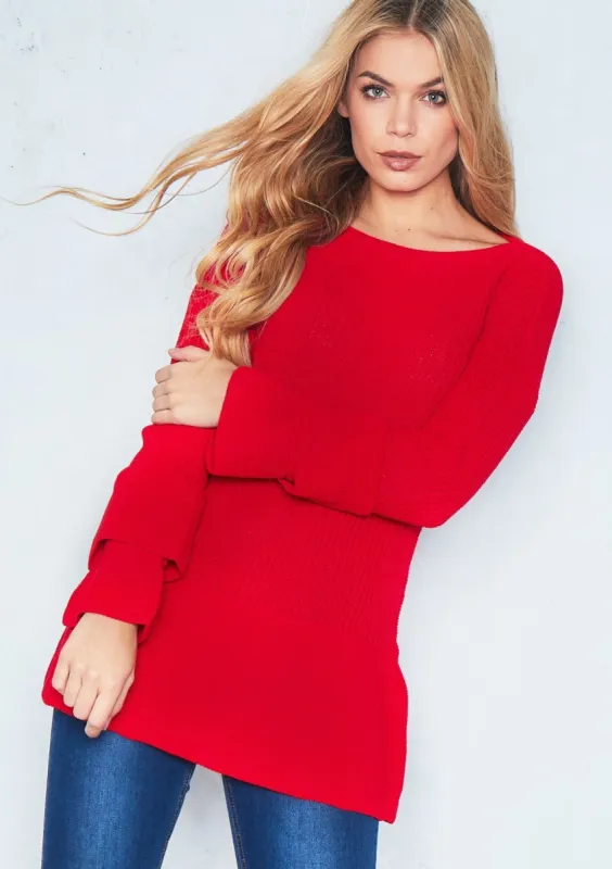 Rosanna Red Frill Sleeve Knitted Jumper sold by Missy Empire