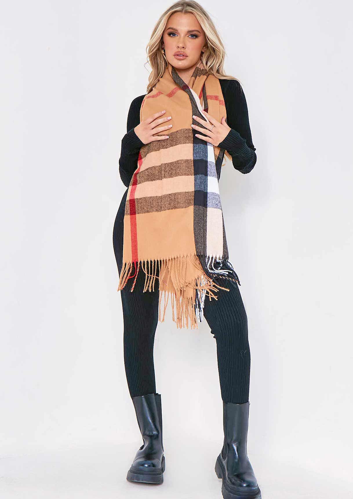 Kate Beige Check Scarf sold by Missy Empire product image thumbnail 2