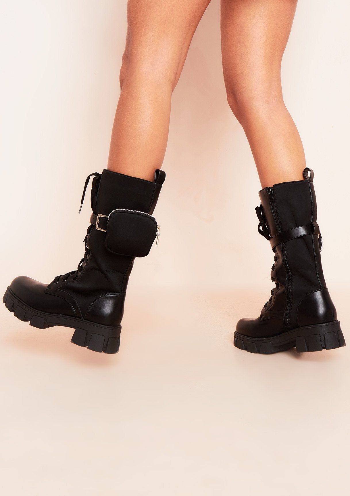 Zenya Black Chunky Lace Up Ankle Pouch Boots sold by Missy Empire product image thumbnail 3