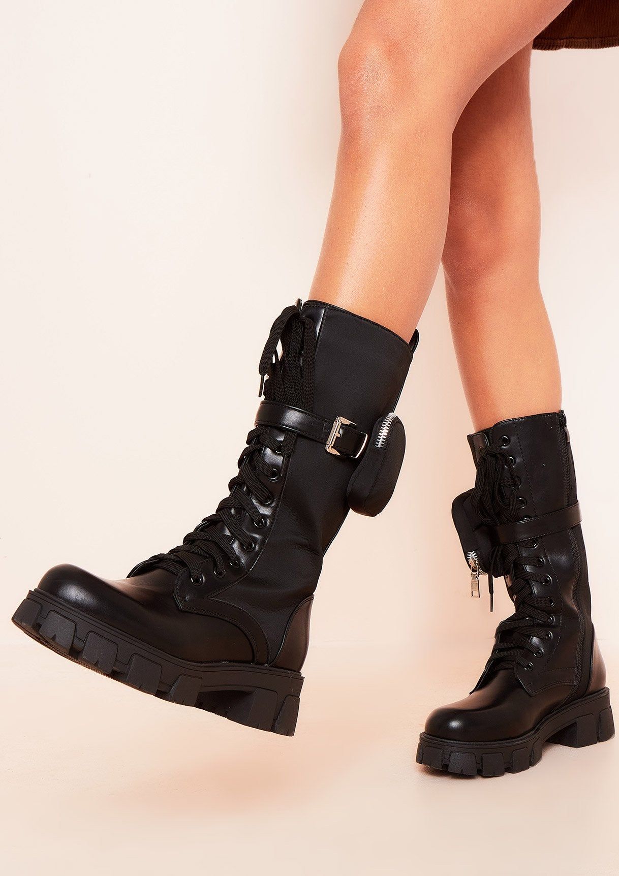 Zenya Black Chunky Lace Up Ankle Pouch Boots sold by Missy Empire product image thumbnail 2