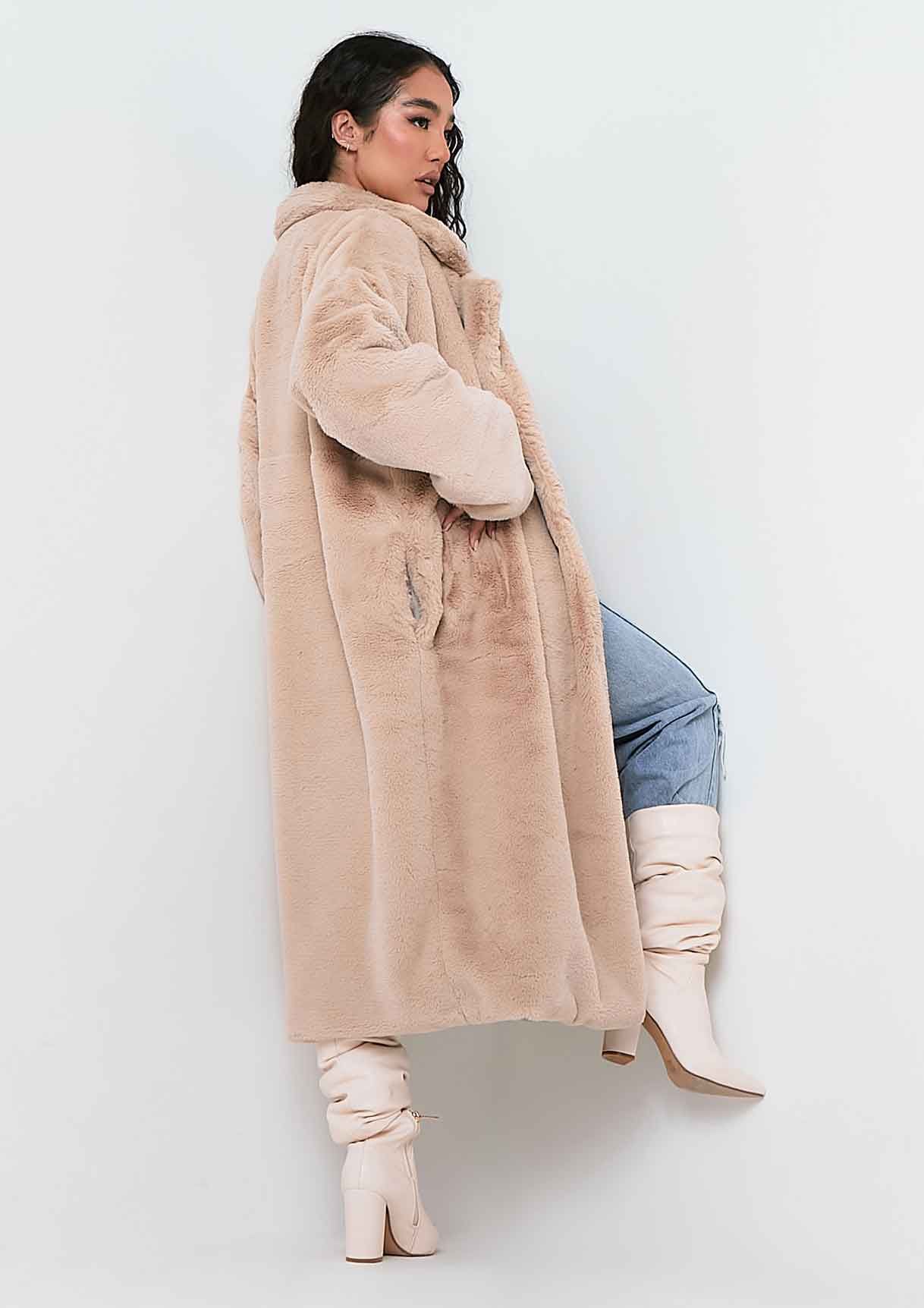 Nia Beige Oversized Faux Fur Maxi Coat sold by Missy Empire product image thumbnail 3