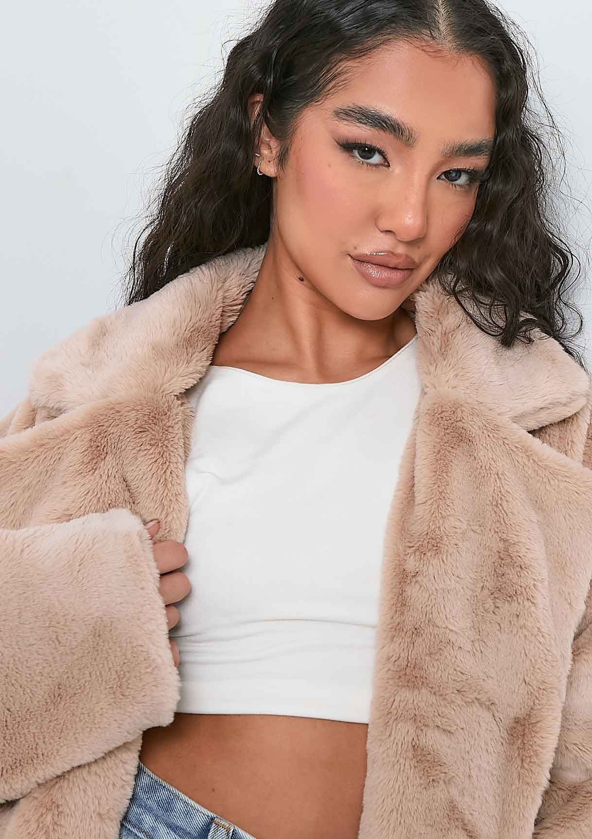 Nia Beige Oversized Faux Fur Maxi Coat sold by Missy Empire product image thumbnail 2