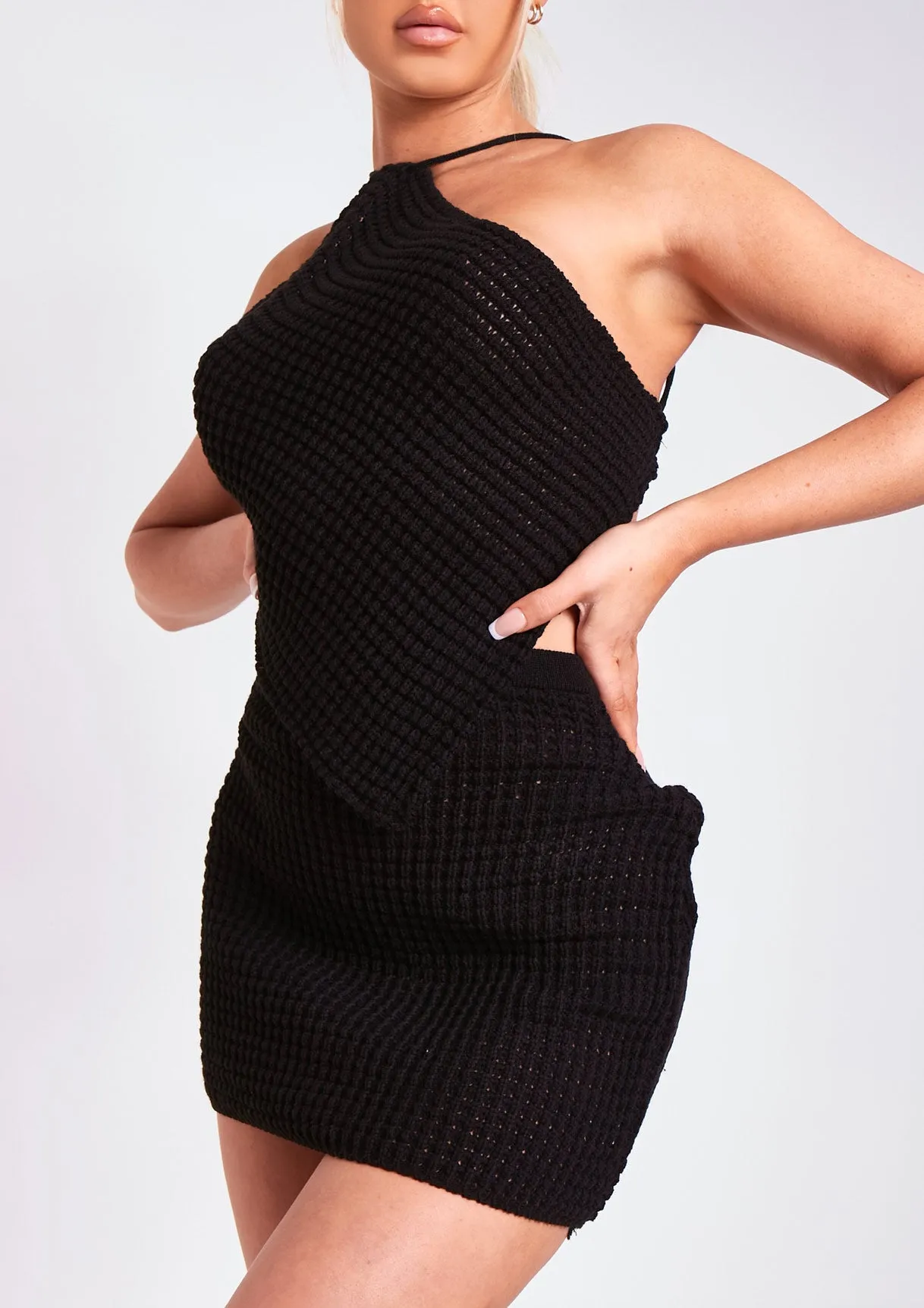 Emma Black Tie Back Knitted Pointed Hem Crop Top sold by Missy Empire