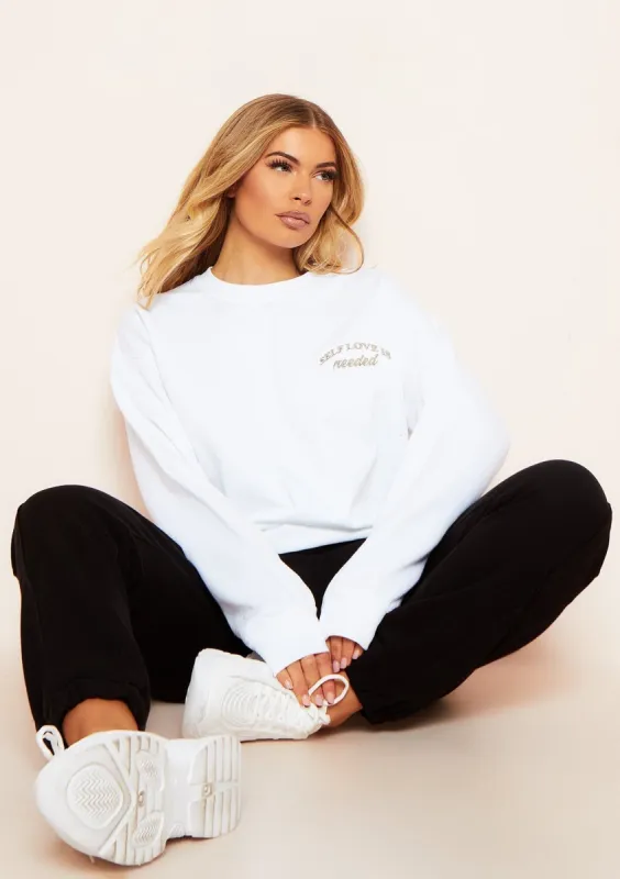 Elli White Self Love Is Needed Slogan Oversized Sweatshirt sold by Missy Empire