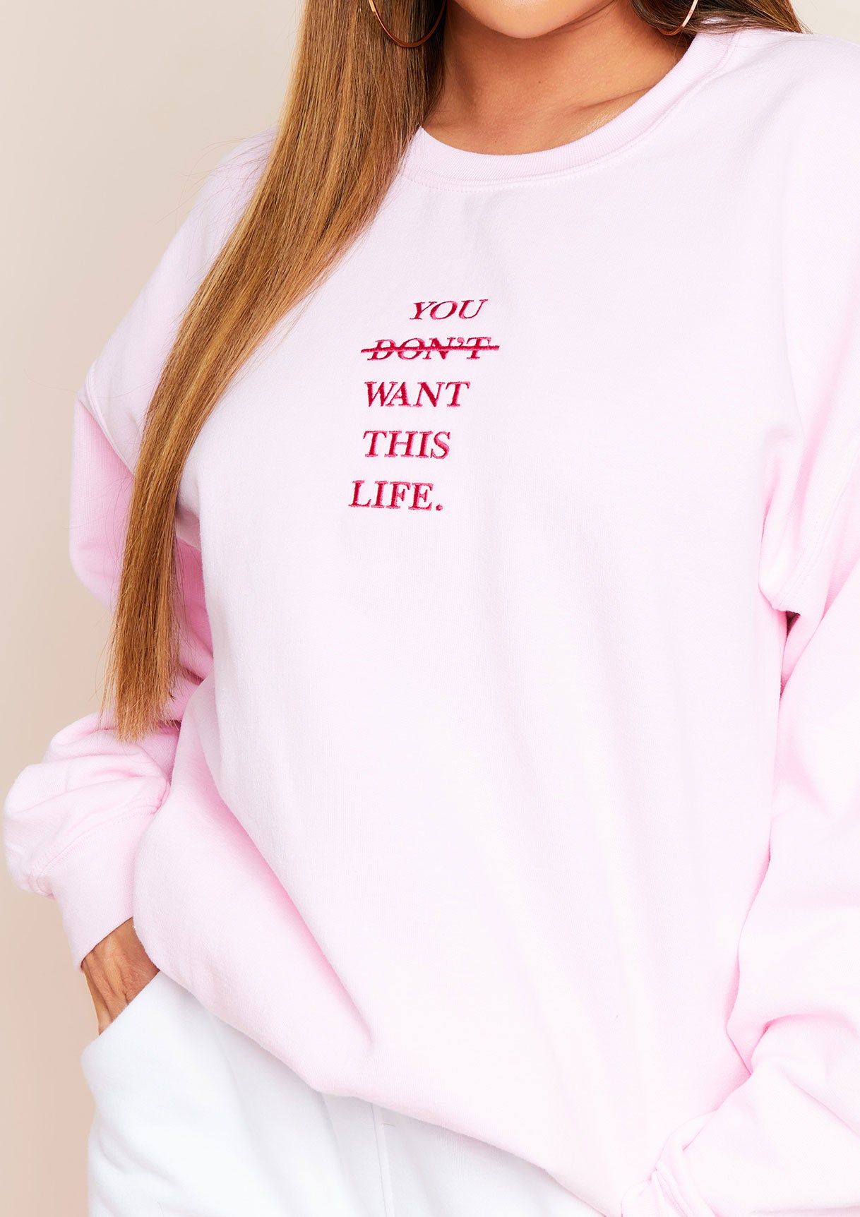 Tyra Pink You Dont Want This Life Slogan Oversized Sweatshirt sold by Missy Empire product image thumbnail 3