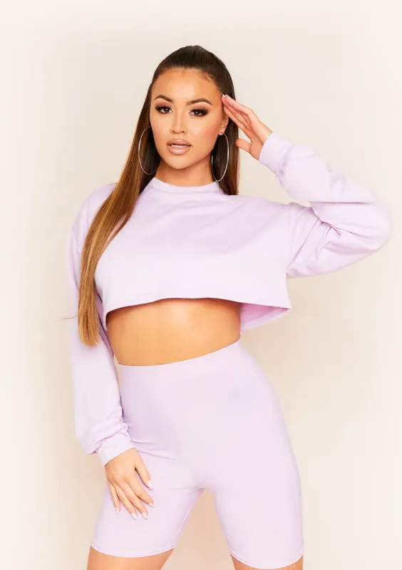 Hedda Lilac Cropped Loopback Sweatshirt sold by Missy Empire