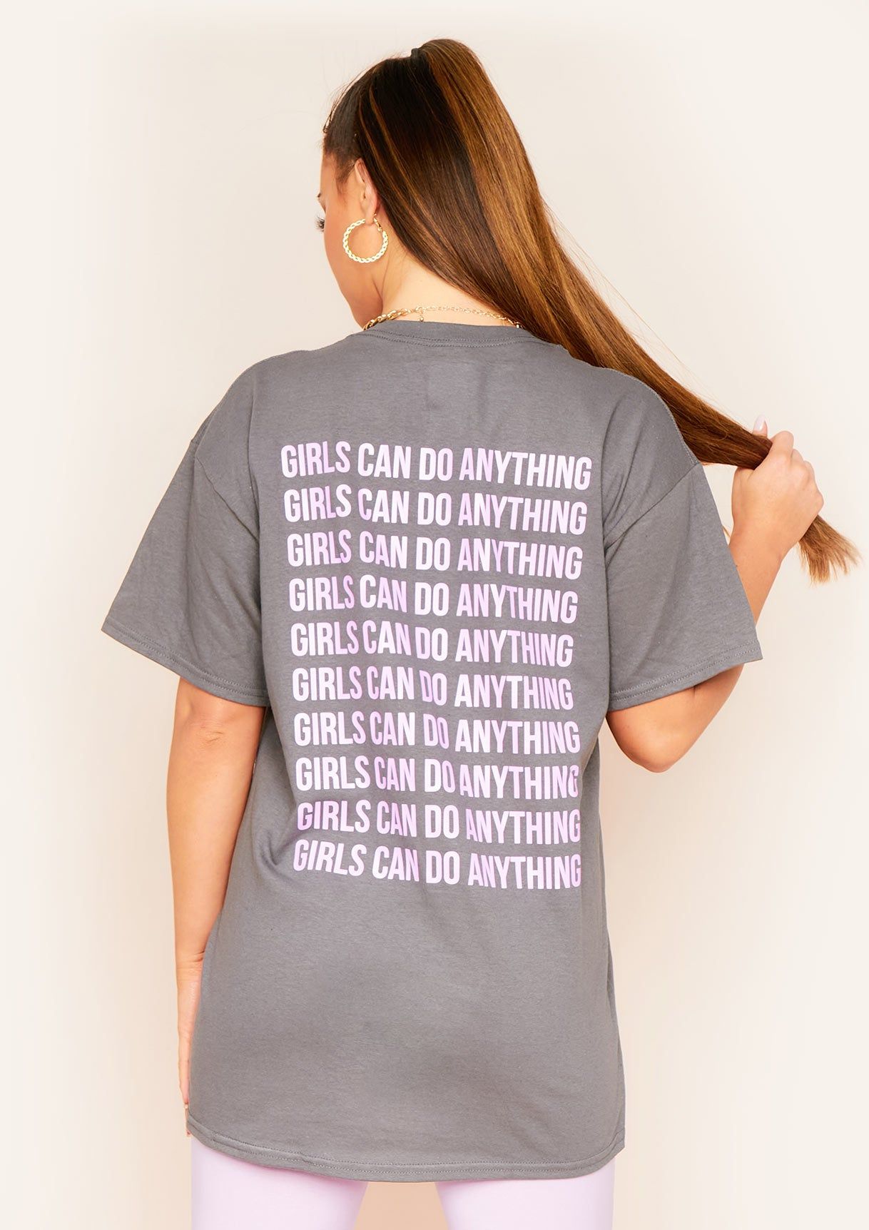 Elanor Charcoal Girls Can Do Anything Slogan Oversized T-Shirt sold by Missy Empire product image thumbnail 3