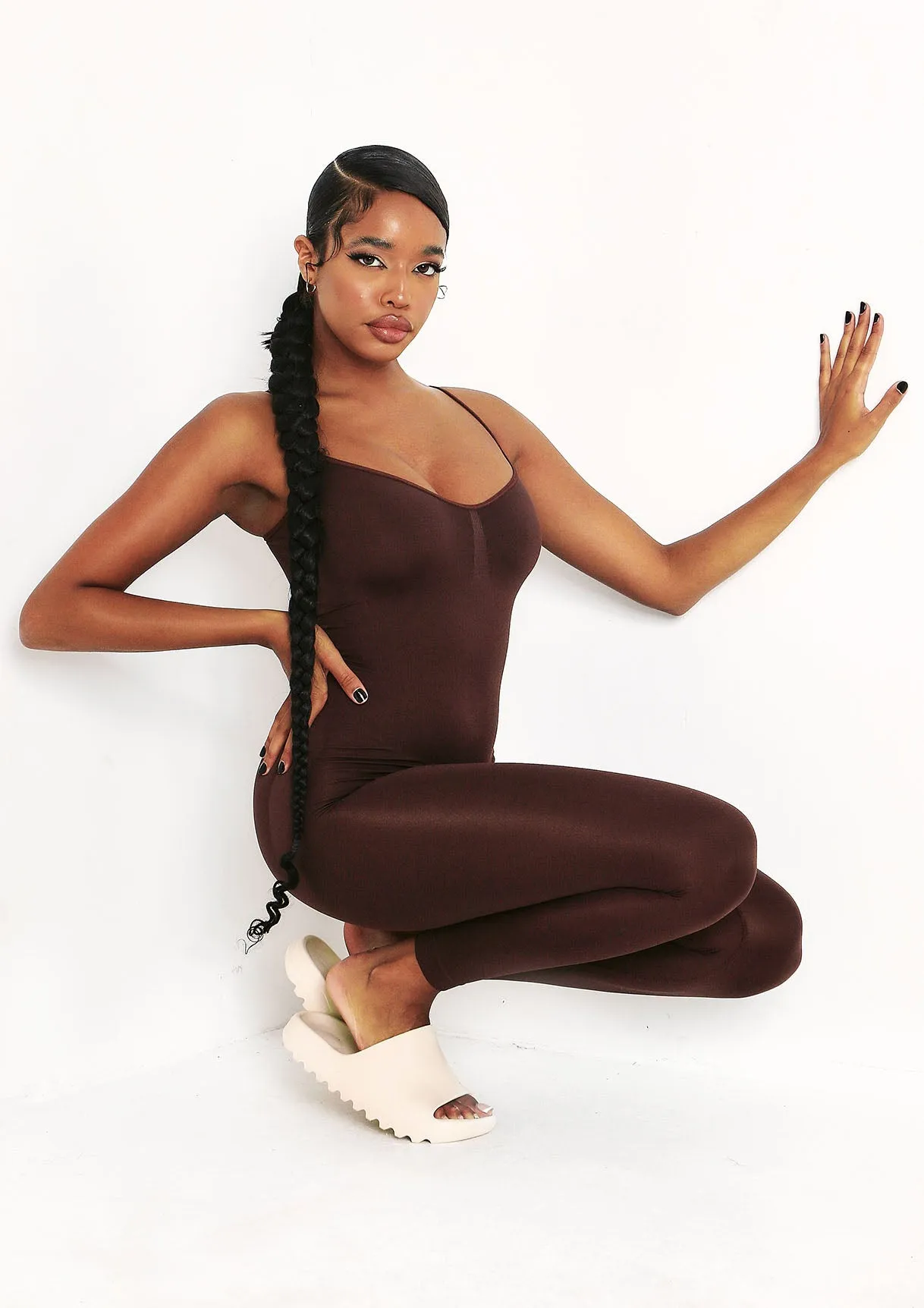 Adele Chocolate Seamless Strappy All In One Jumpsuit sold by Missy Empire product image thumbnail 5
