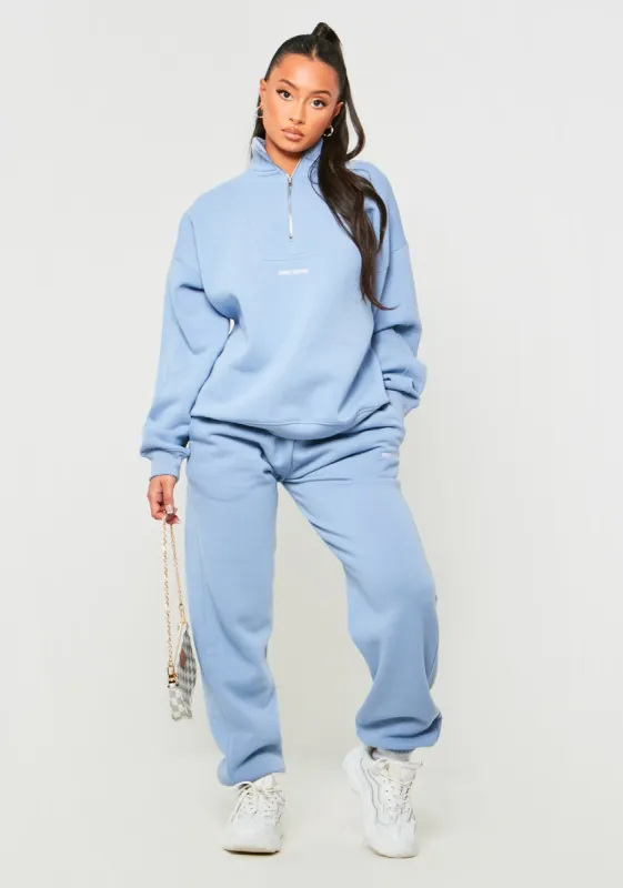 Jianna Pastel Blue Embroidered Cuffed Joggers made by Missy Empire