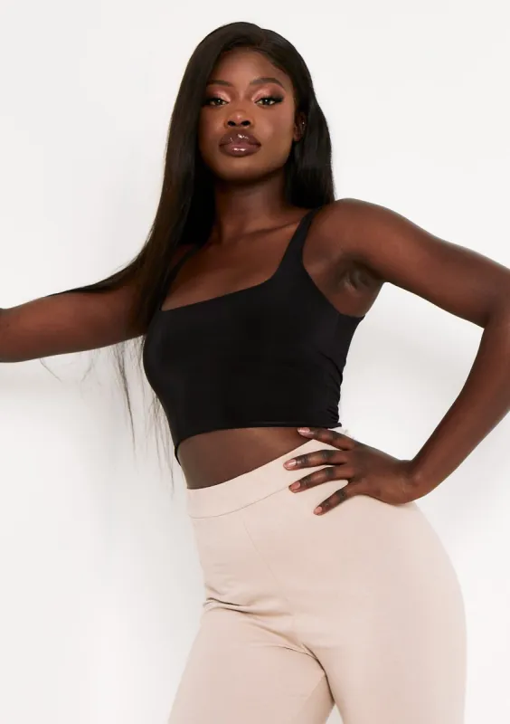 Selena Black Square Neck Crop Top sold by Missy Empire
