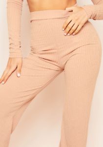 Aubrey Nude Mix & Match Ribbed Lounge Wide Leg Trousers sold by Missy Empire