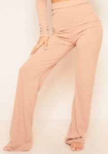 Aubrey Nude Mix & Match Ribbed Lounge Wide Leg Trousers sold by Missy Empire