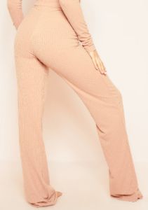 Aubrey Nude Mix & Match Ribbed Lounge Wide Leg Trousers sold by Missy Empire