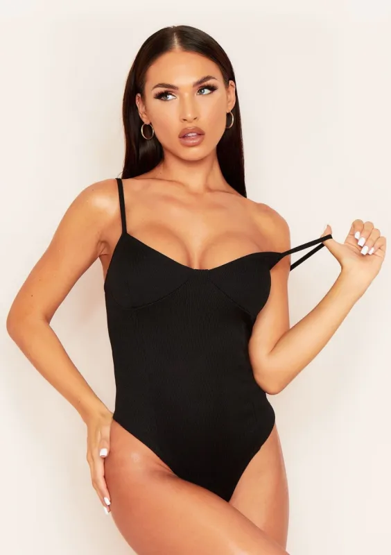 Adele Black Bust Cup Detail Bodysuit sold by Missy Empire