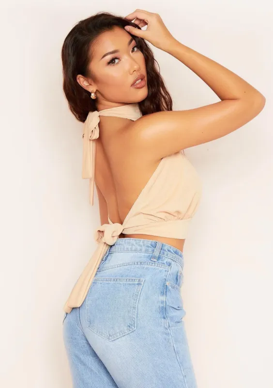 Kate Beige Halterneck Backless Top sold by Missy Empire
