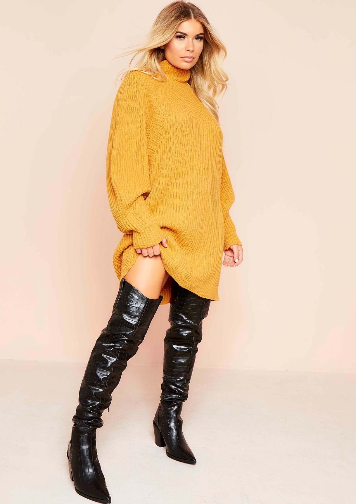 Amie Mustard Chunky Knit Jumper Dress sold by Missy Empire product image thumbnail 4