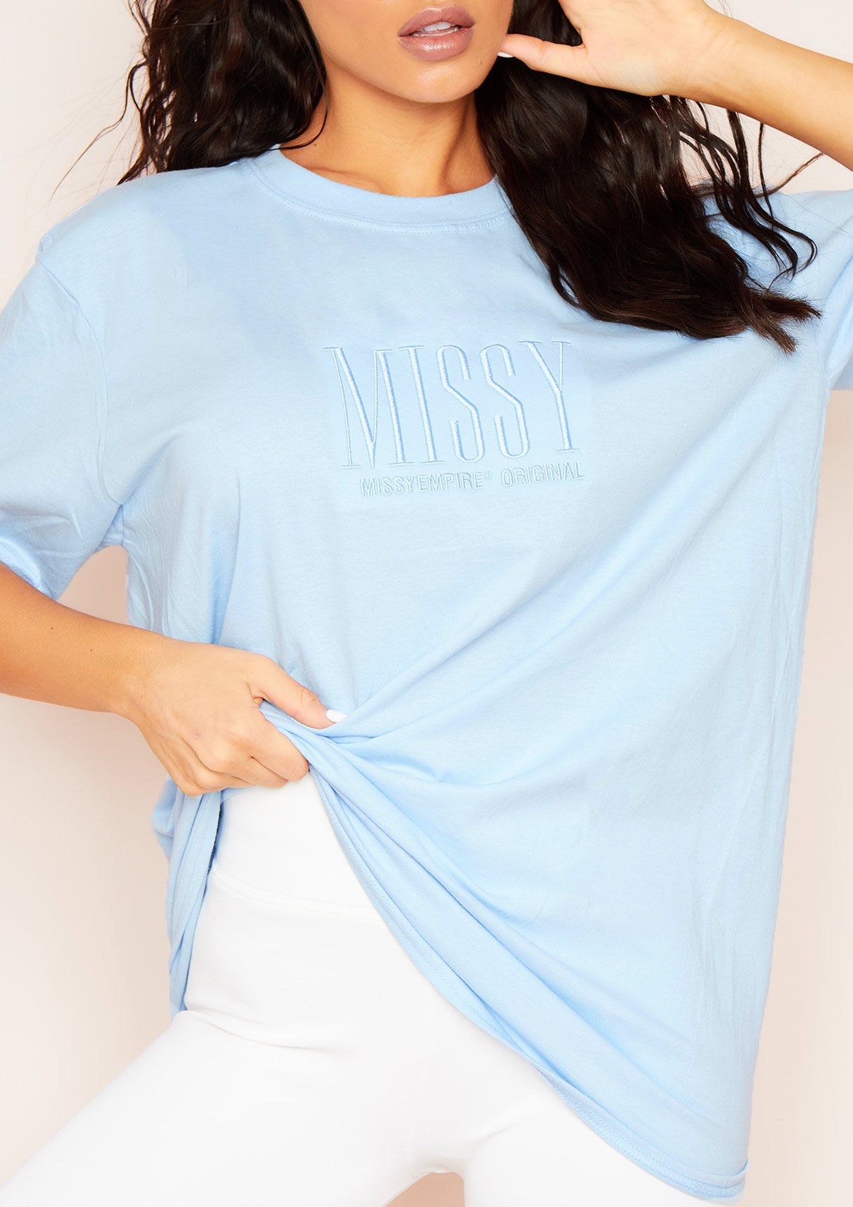 Sarah Blue Missy Originals Embroidered Graphic Oversized T-Shirt sold by Missy Empire product image thumbnail 3