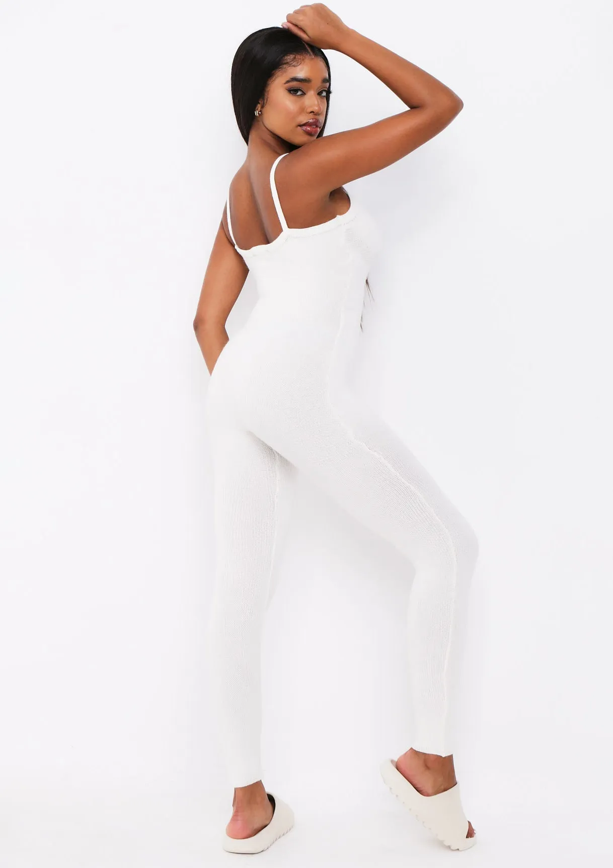 Serena Cream Knitted Strappy Jumpsuit sold by Missy Empire product image thumbnail 3