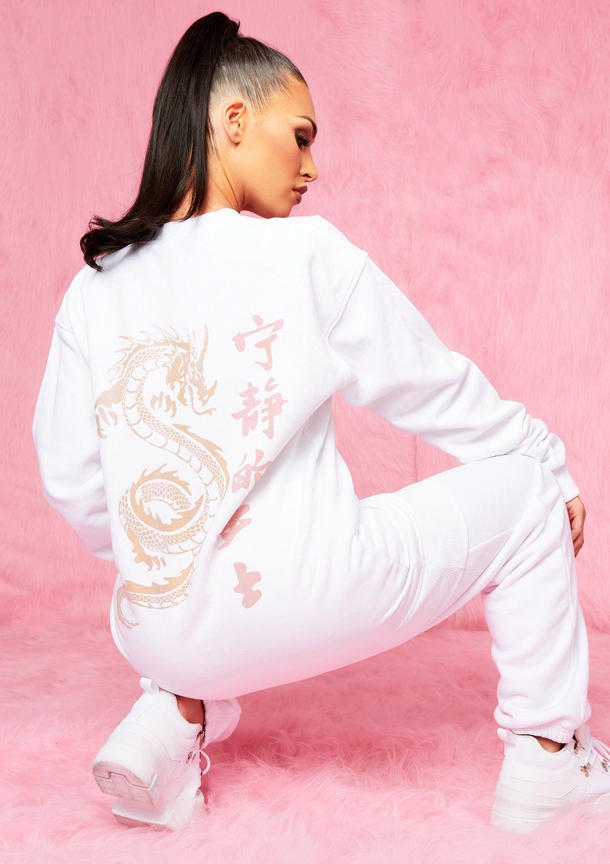 Tiara White Dragon Graphic Oversized Sweatshirt sold by Missy Empire