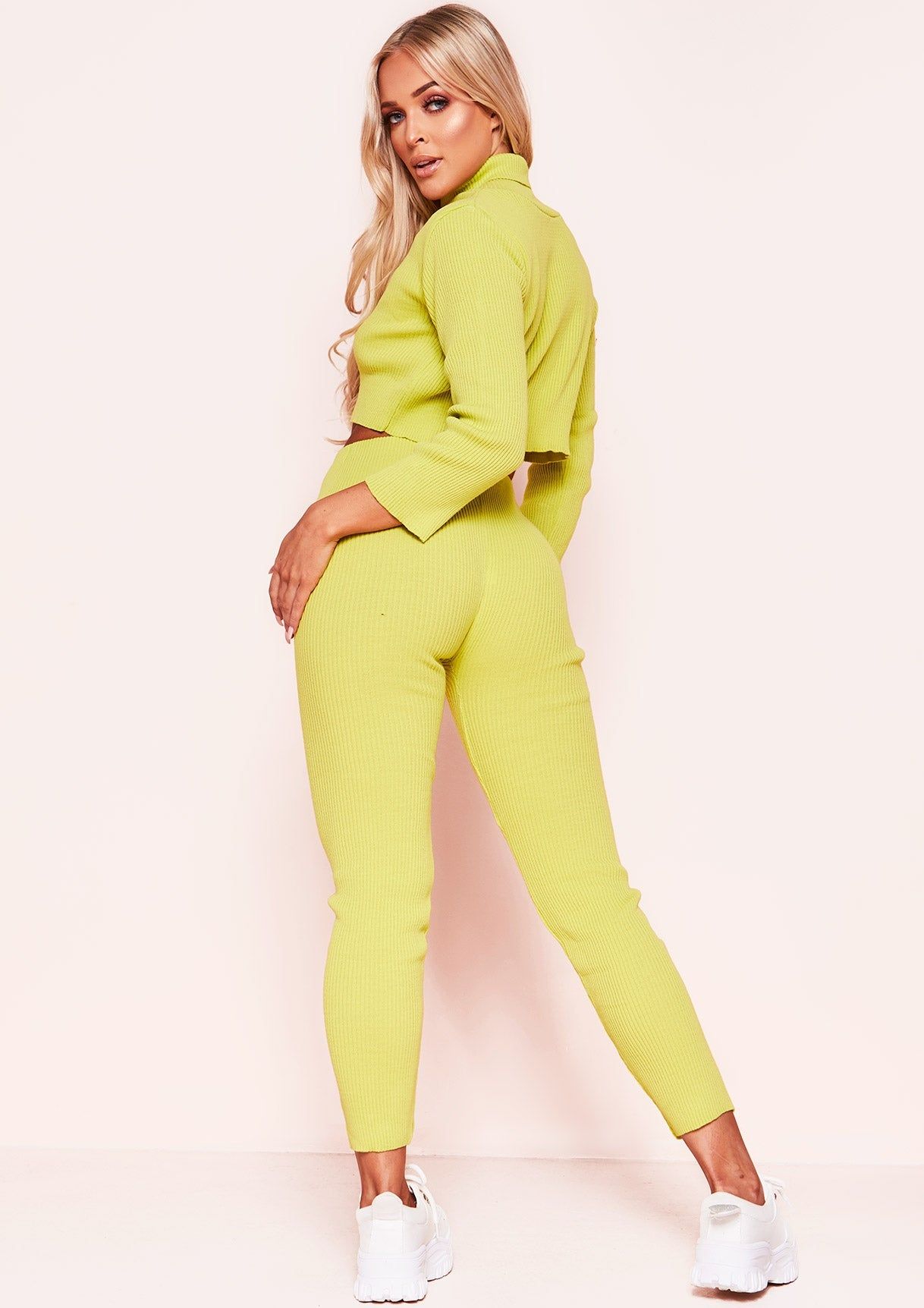 Nelly Lime Green Ribbed Roll Neck Loungewear Set sold by Missy Empire product image thumbnail 2