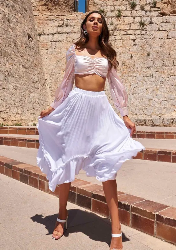 Joy White Pleated Frill Midi Skirt sold by Missy Empire