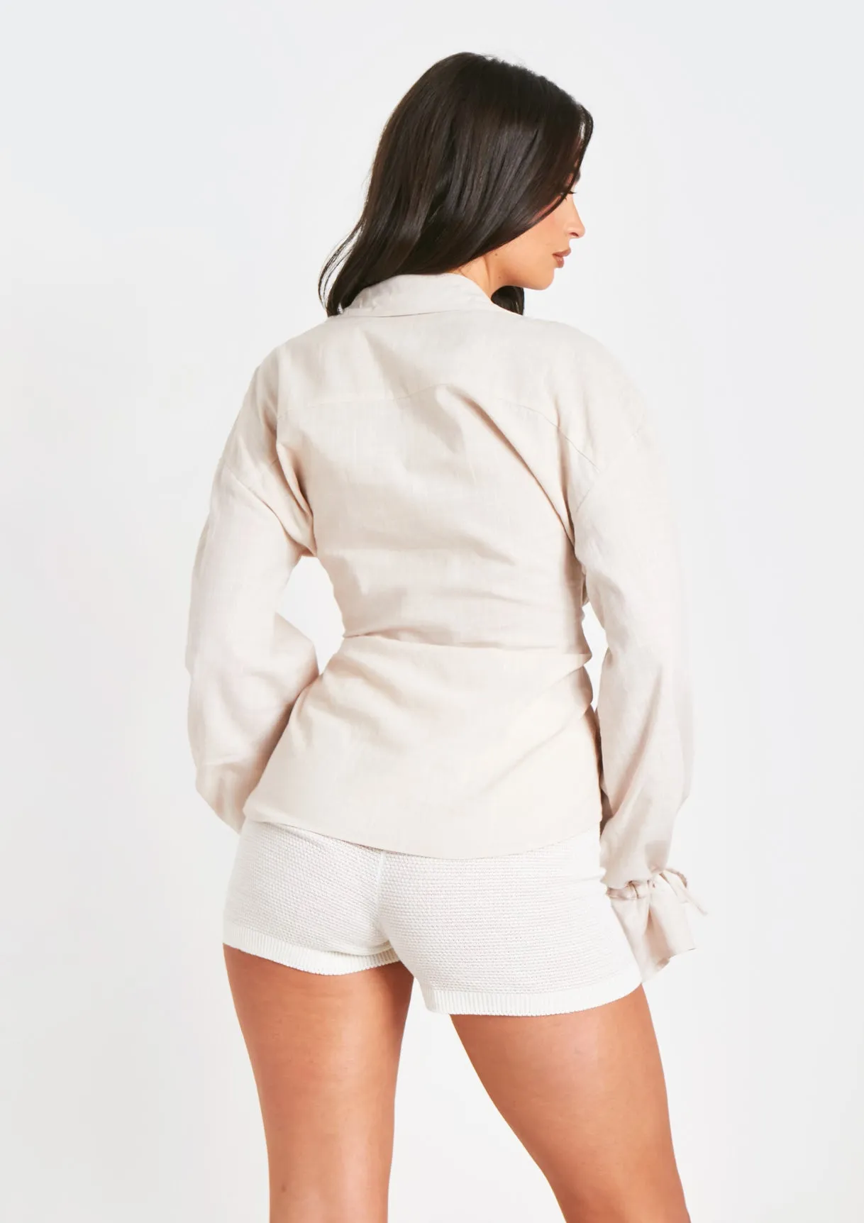 Aphrodite Beige Linen Tie Front Shirt sold by Missy Empire product image thumbnail 3