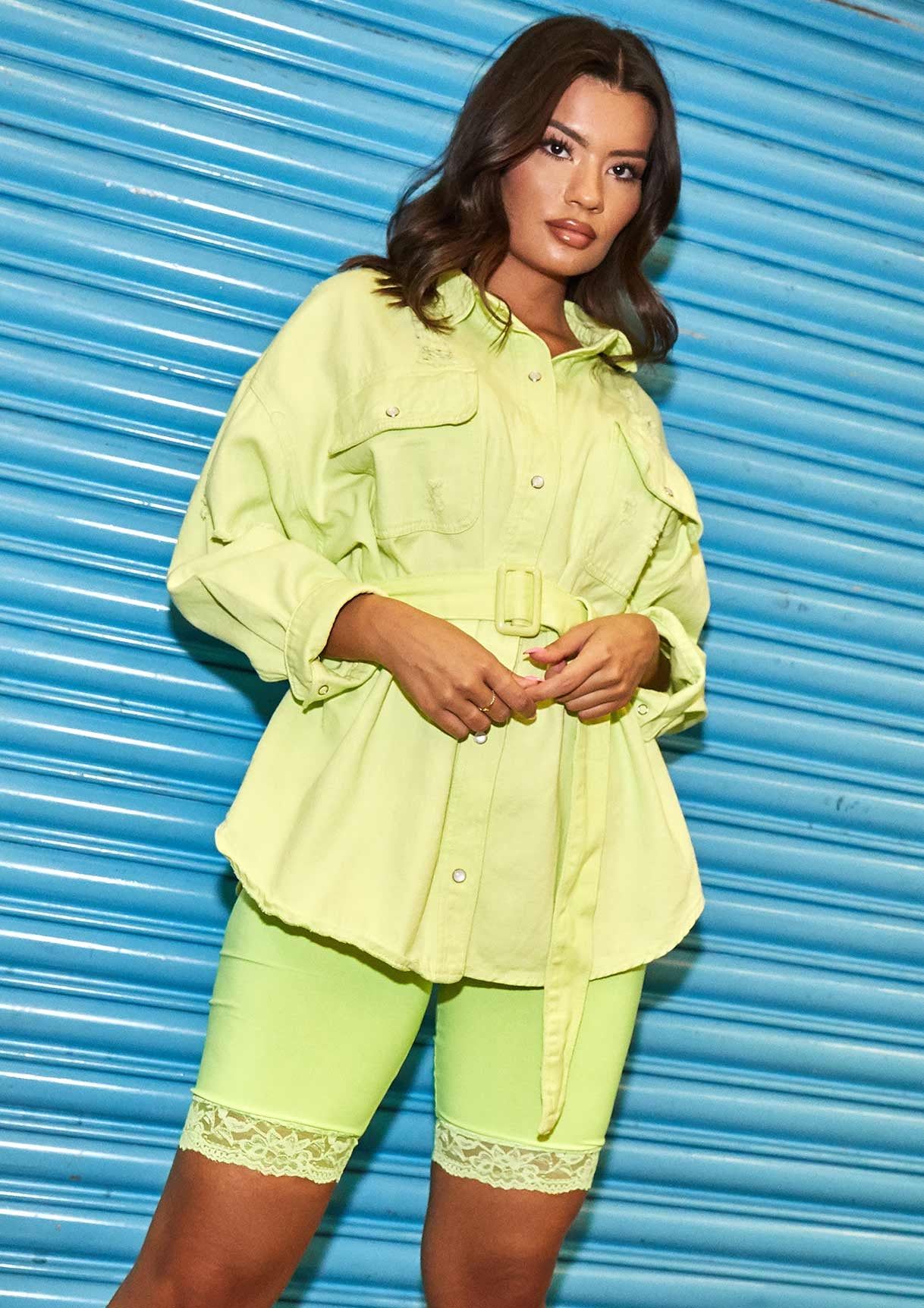 Amira Neon Yellow Lace Trim Cycle Shorts sold by Missy Empire