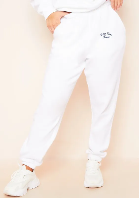 April White "Your Girl Forever" Slogan Embroidered Jogger made by Missy Empire