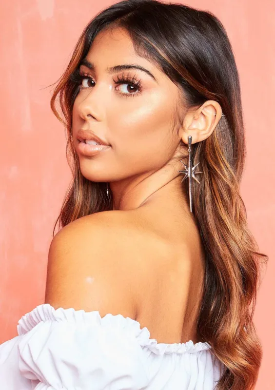 Tiana Silver Star Pendant Earrings sold by Missy Empire