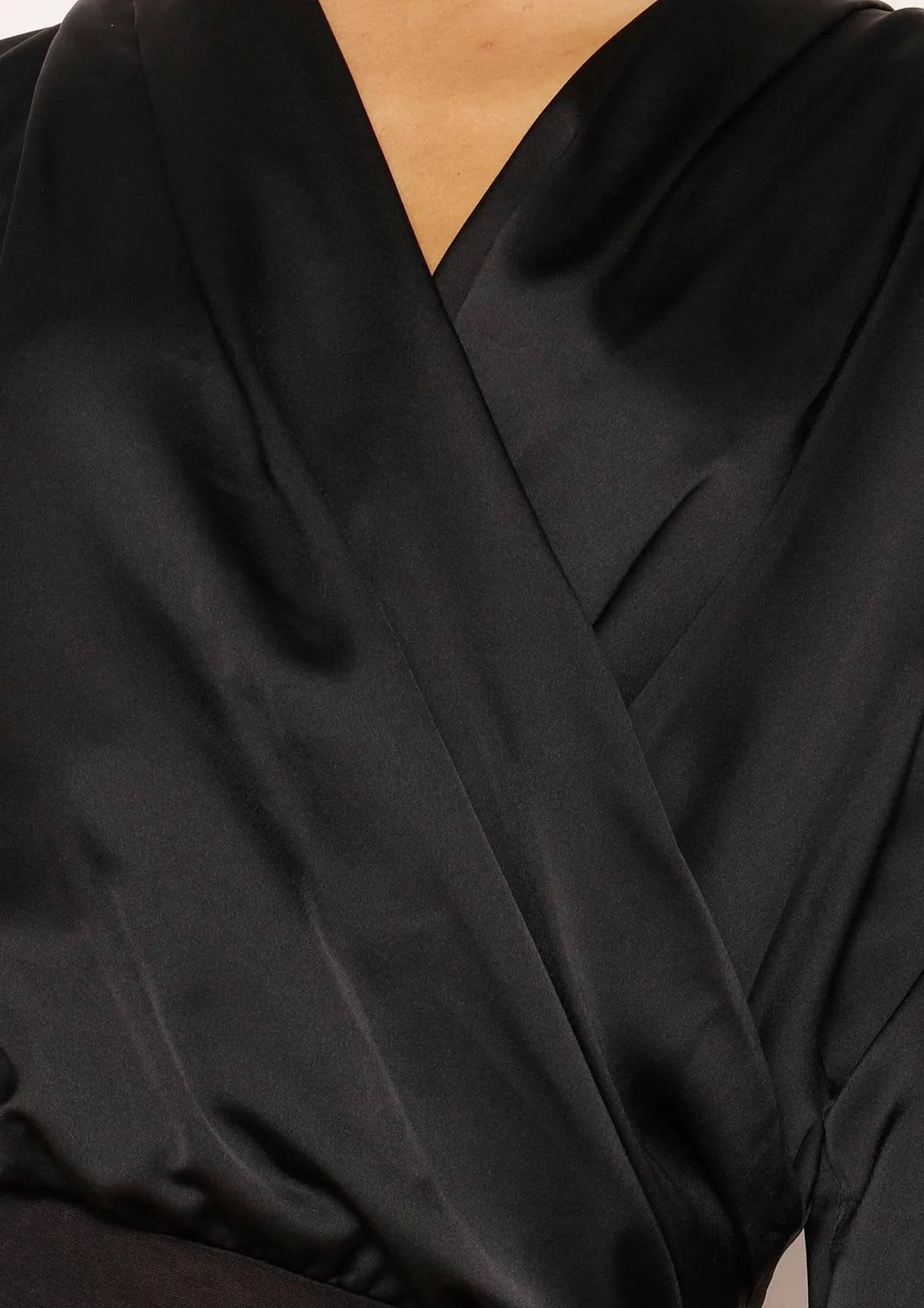 Monika Black Satin Wrap Bodysuit sold by Missy Empire product image thumbnail 2