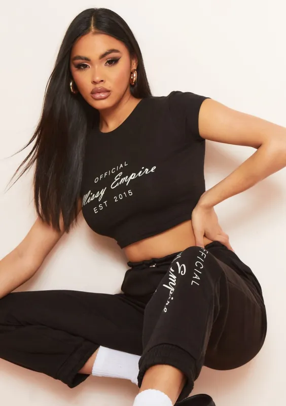 Sara Black Missy Empire Slogan Cap Sleeve Crop Top sold by Missy Empire