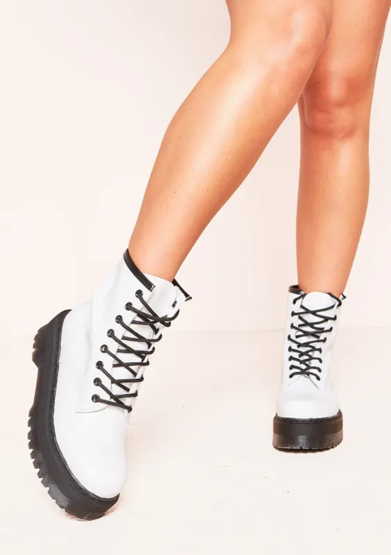 Cory White Faux Leather Lace Up Boots made by Missy Empire