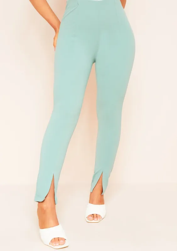 Mia Sage Split Hem Trousers sold by Missy Empire