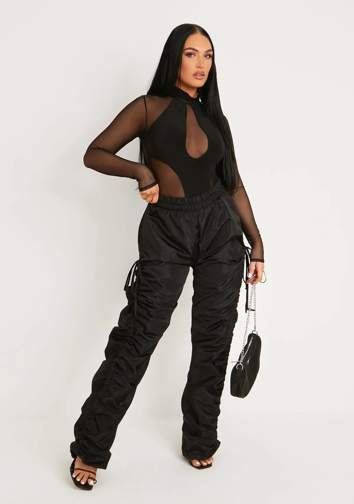Tabitha Black Mesh Panel Bodysuit sold by Missy Empire product image thumbnail 4