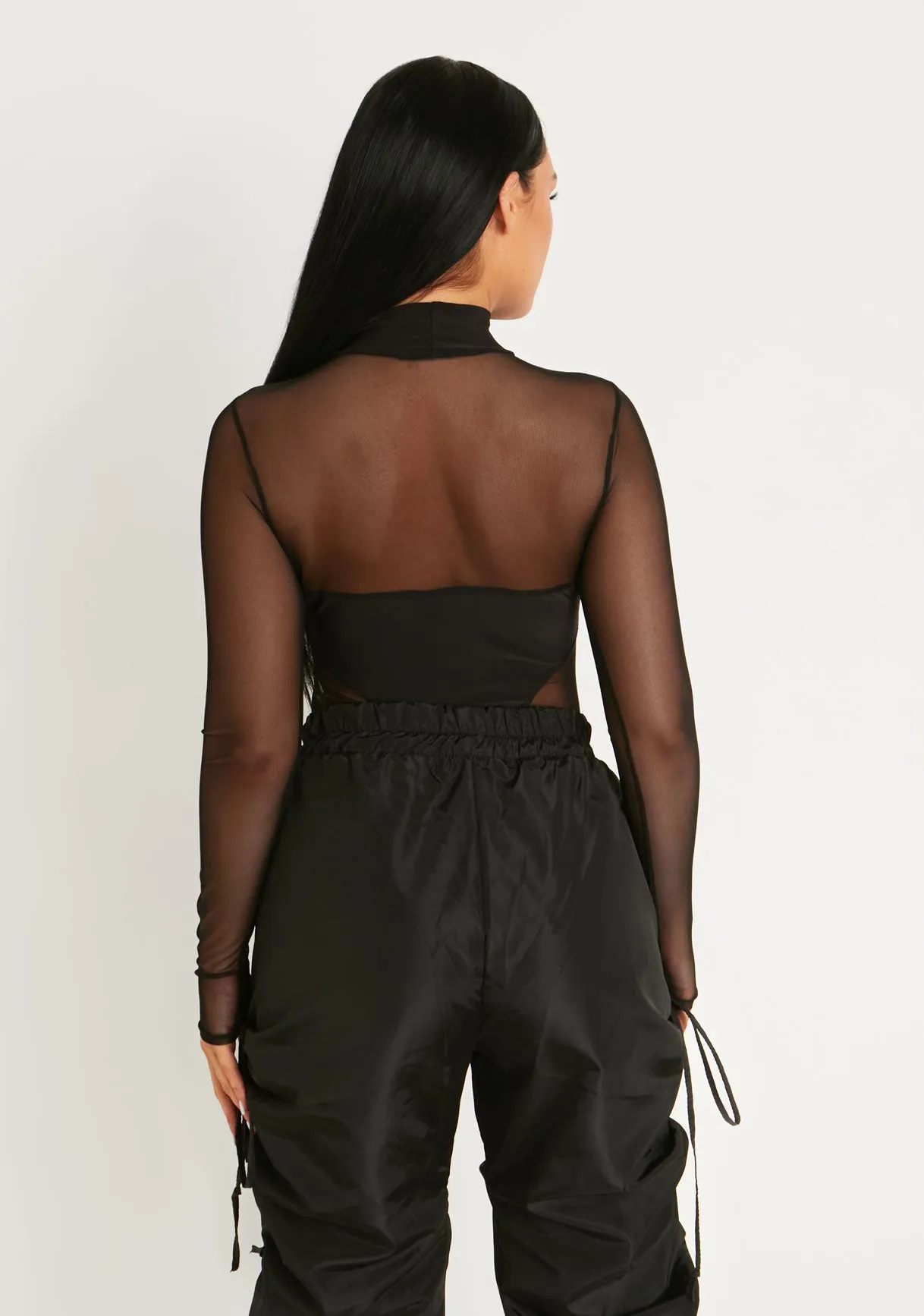 Tabitha Black Mesh Panel Bodysuit sold by Missy Empire product image thumbnail 3