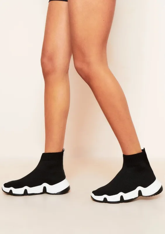 Kara Black High Top Stretch Knit Sock Trainer made by Missy Empire