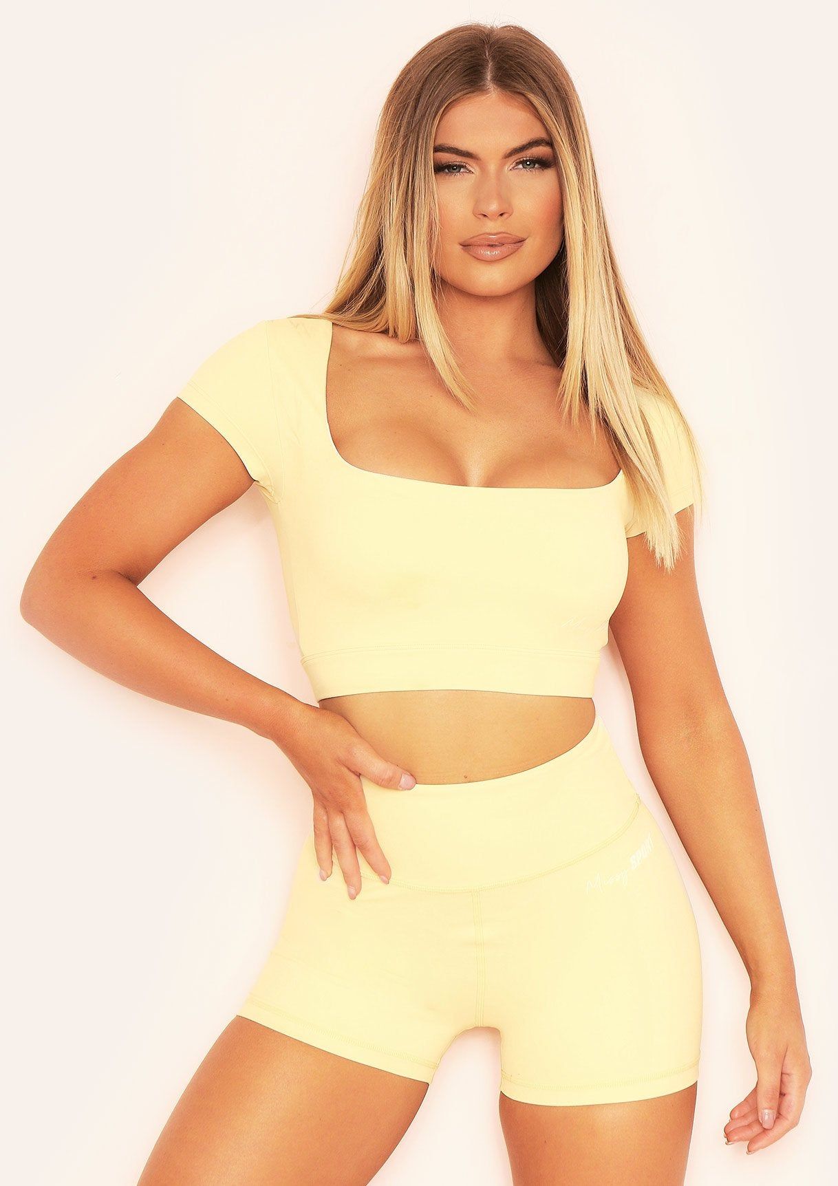 Amelia Yellow Missy Sport Square Neck Gym Crop Top sold by Missy Empire