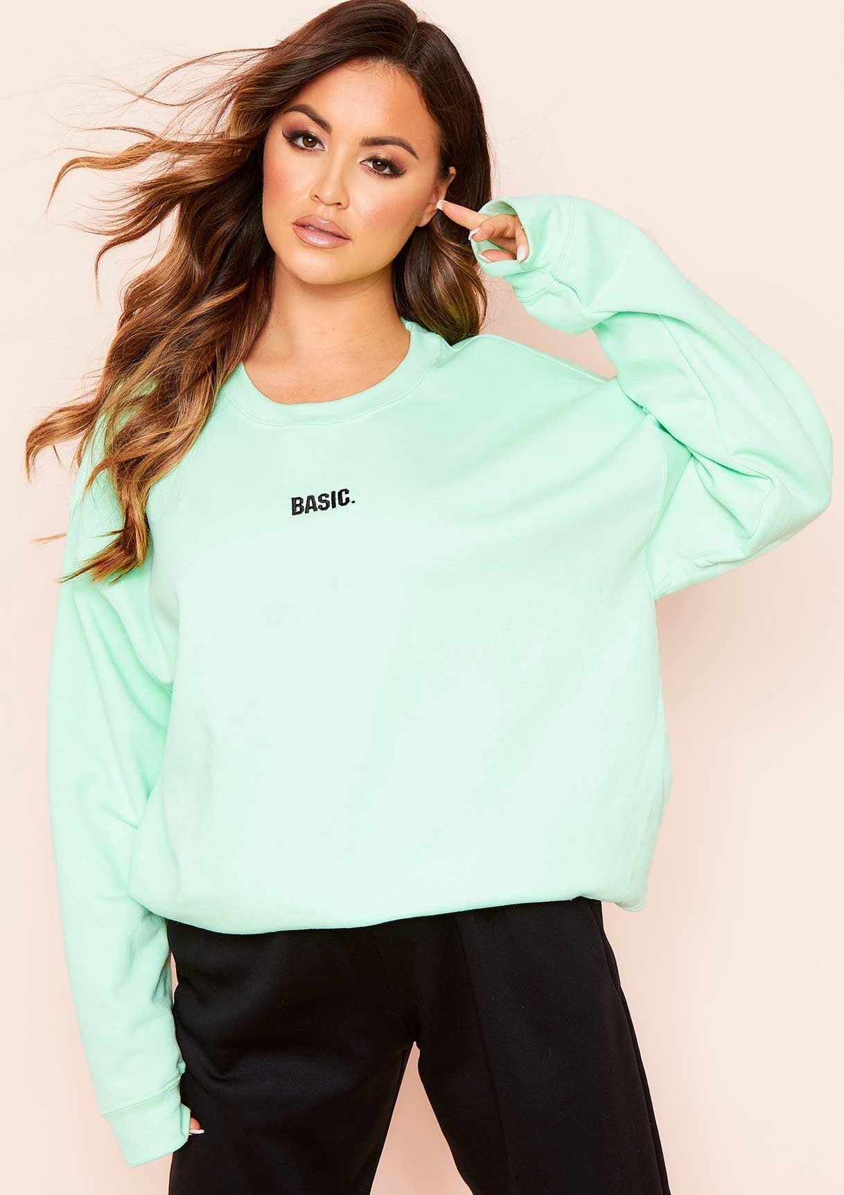 Ariana Mint Basic Slogan Oversized Sweatshirt sold by Missy Empire