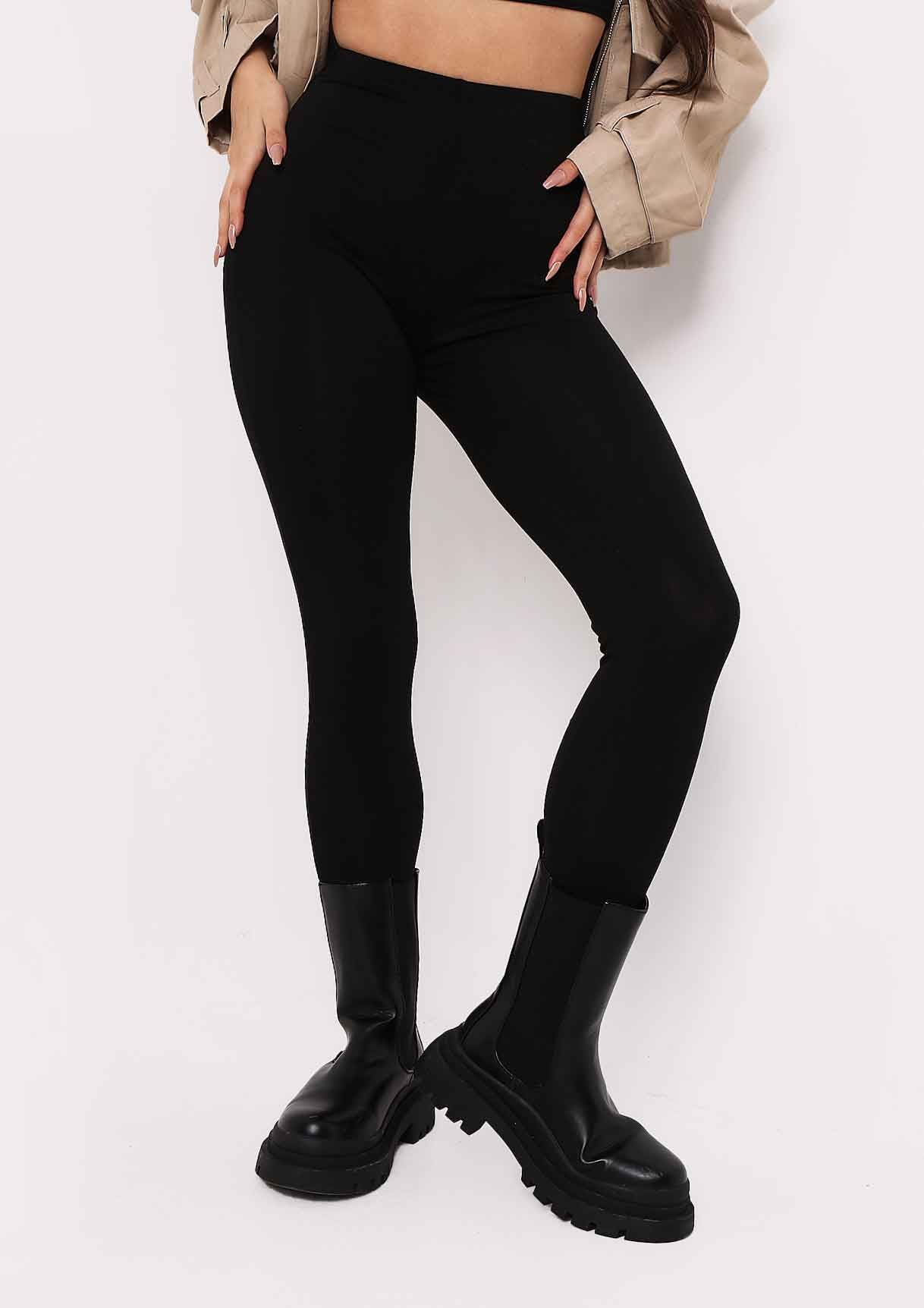 Demi Black Thick Jersey Basic Leggings sold by Missy Empire product image thumbnail 2