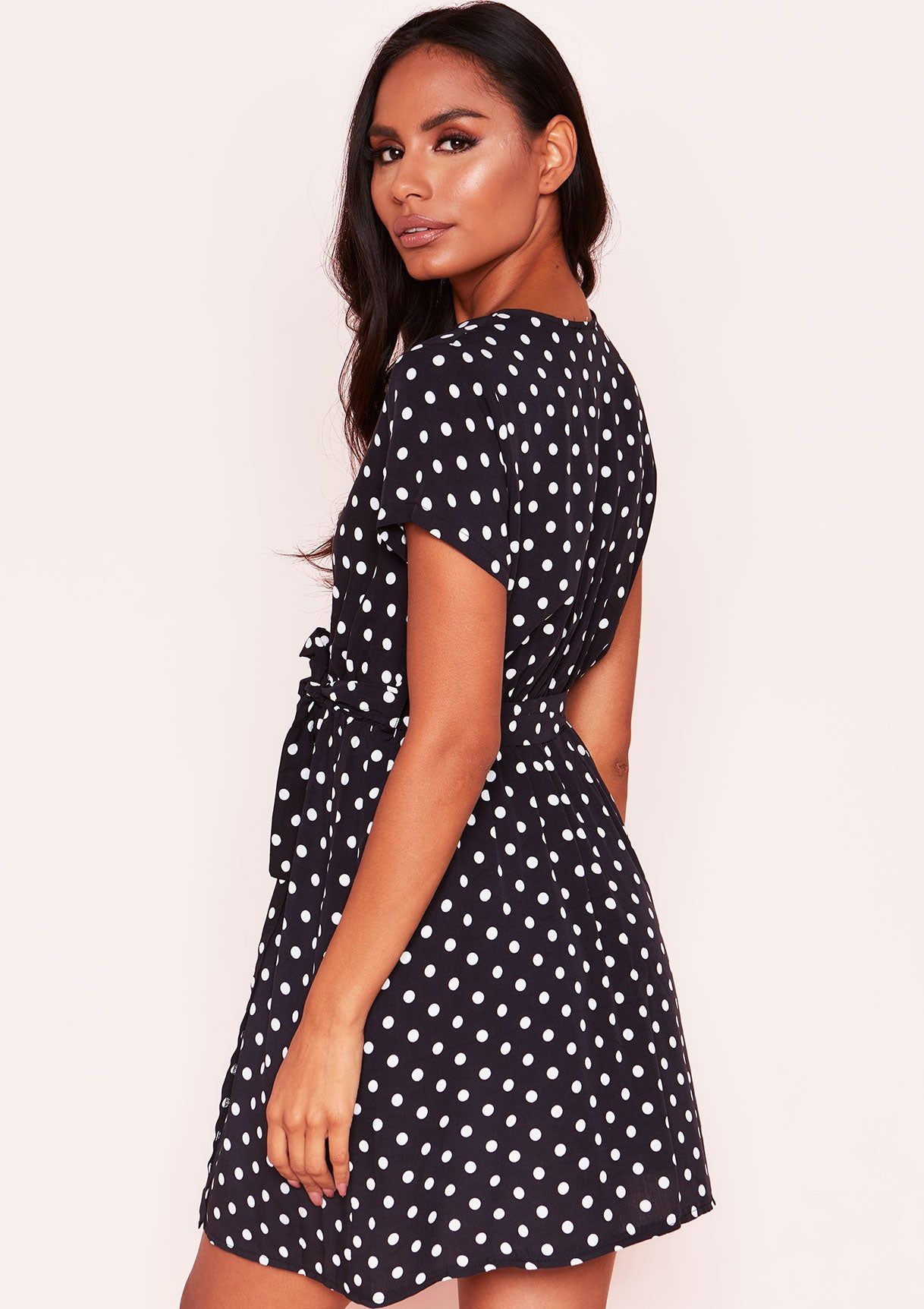 Zendaya Black Polkadot Wrap Mini Dress sold by Missy Empire product image thumbnail 3