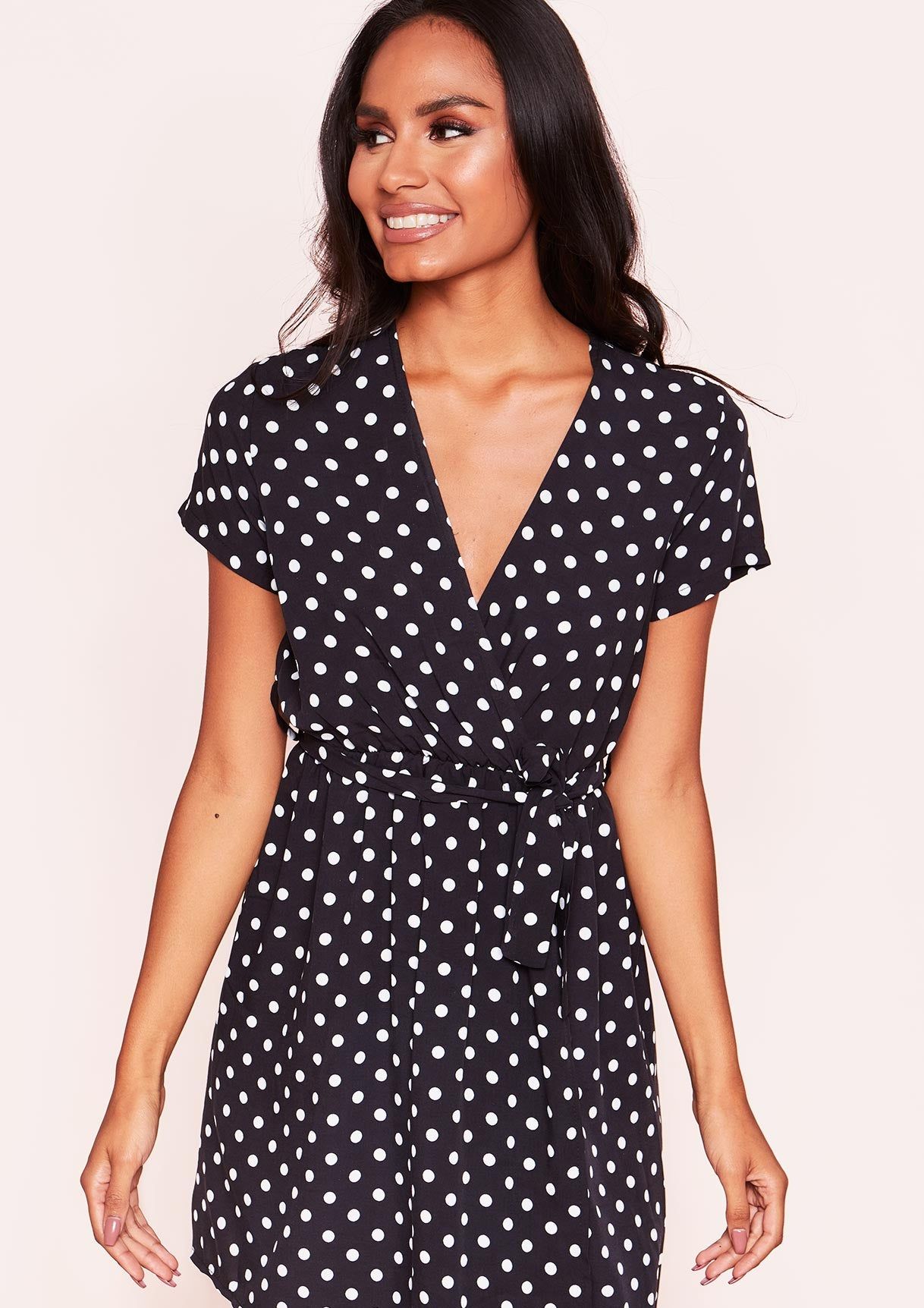 Zendaya Black Polkadot Wrap Mini Dress sold by Missy Empire product image thumbnail 4