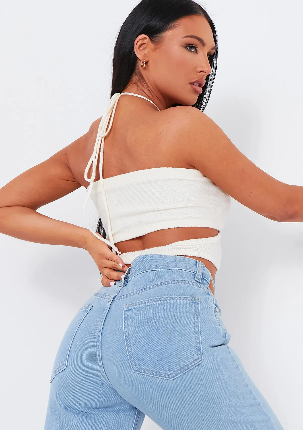 Yolanda Cream Knit Cross Over Crop Top sold by Missy Empire product image thumbnail 3