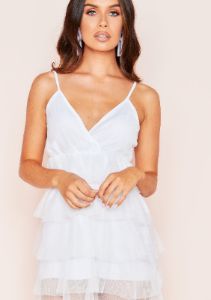 Tiff White Layered Mesh Mini Dress sold by Missy Empire