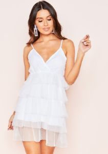 Tiff White Layered Mesh Mini Dress sold by Missy Empire