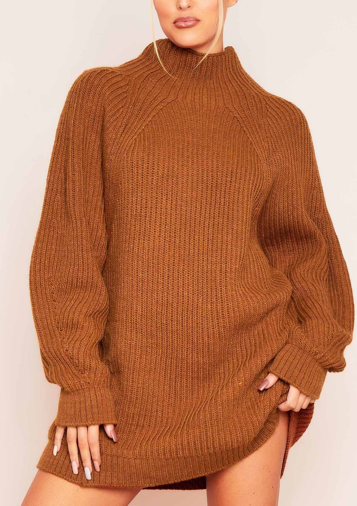 Amie Brown Chunky Knit Jumper Dress sold by Missy Empire product image thumbnail 3