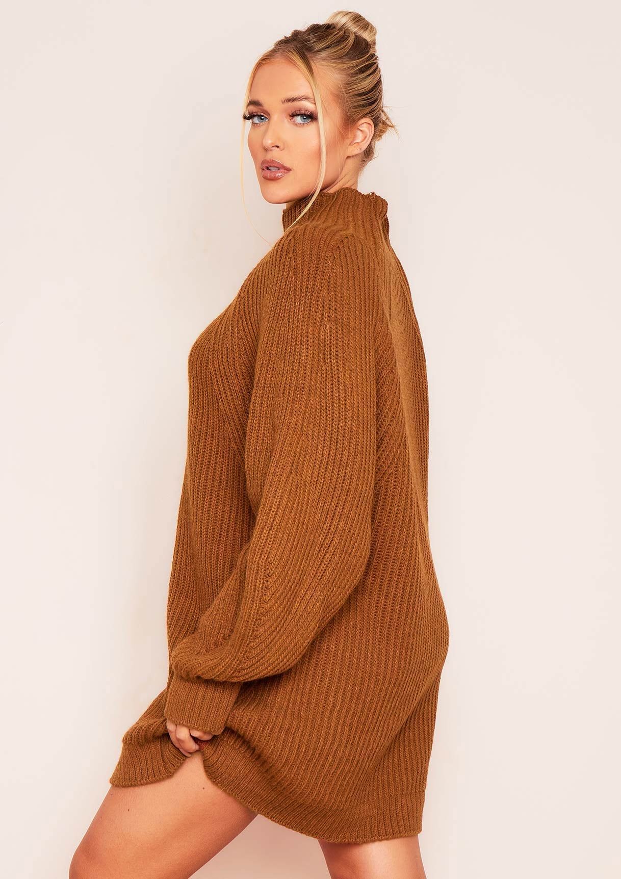 Amie Brown Chunky Knit Jumper Dress sold by Missy Empire product image thumbnail 4