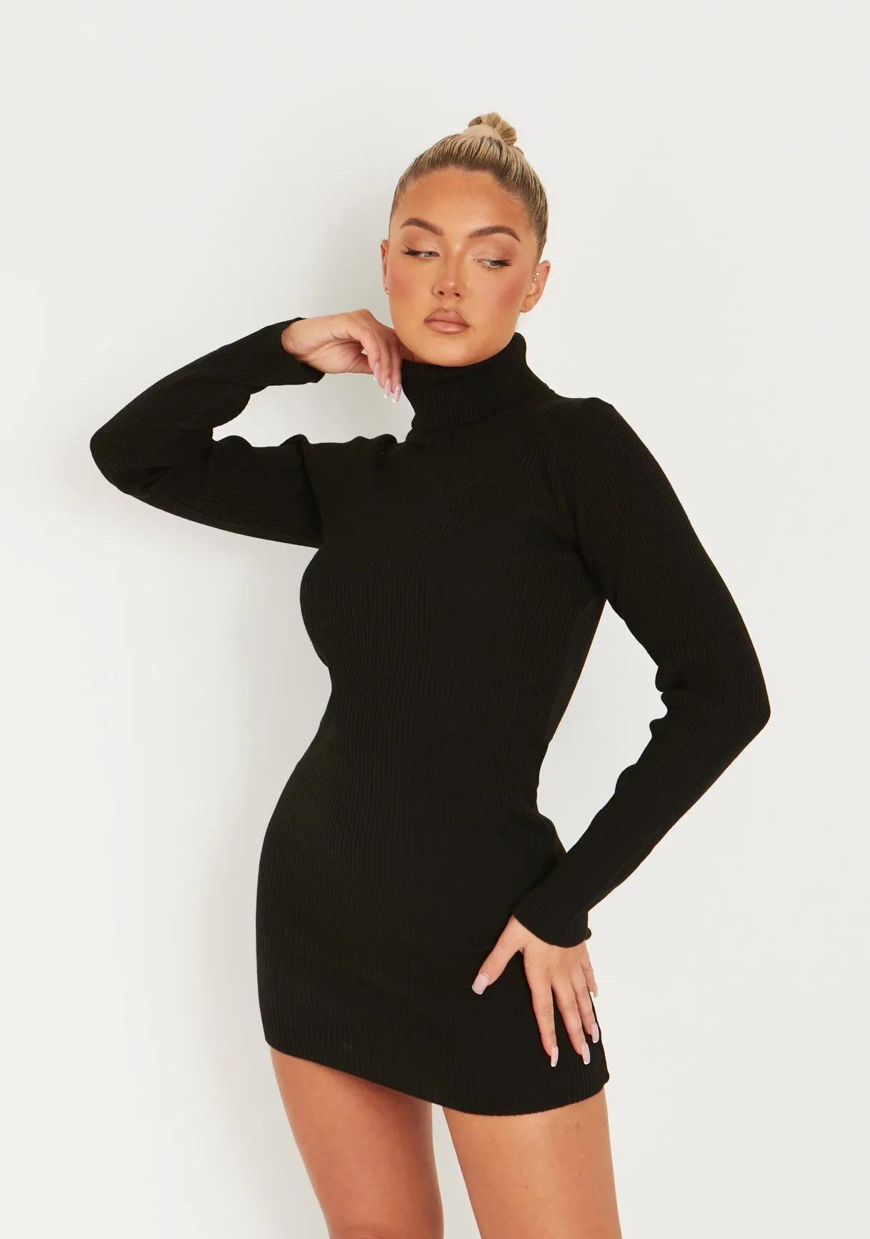 Nikita Black Roll Neck Knitted Mini Dress sold by Missy Empire product image thumbnail 2