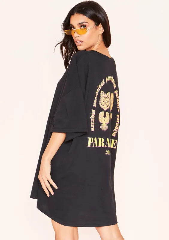 Heidi Black Graphic Oversized T-Shirt sold by Missy Empire