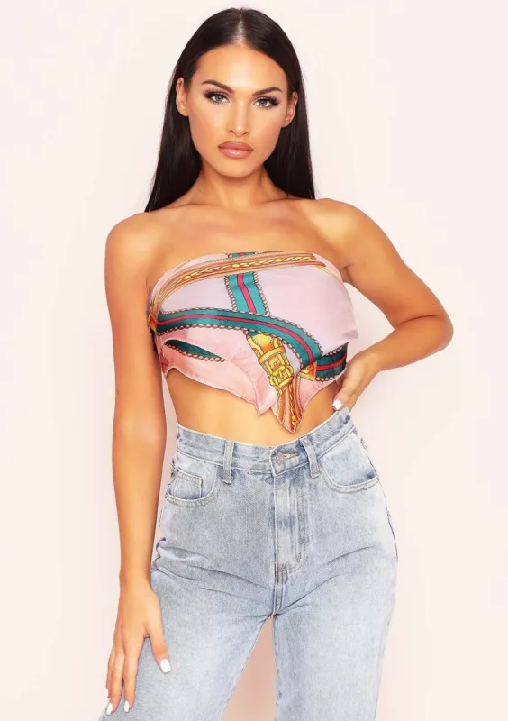 Claire Pink Satin Printed Bandana sold by Missy Empire